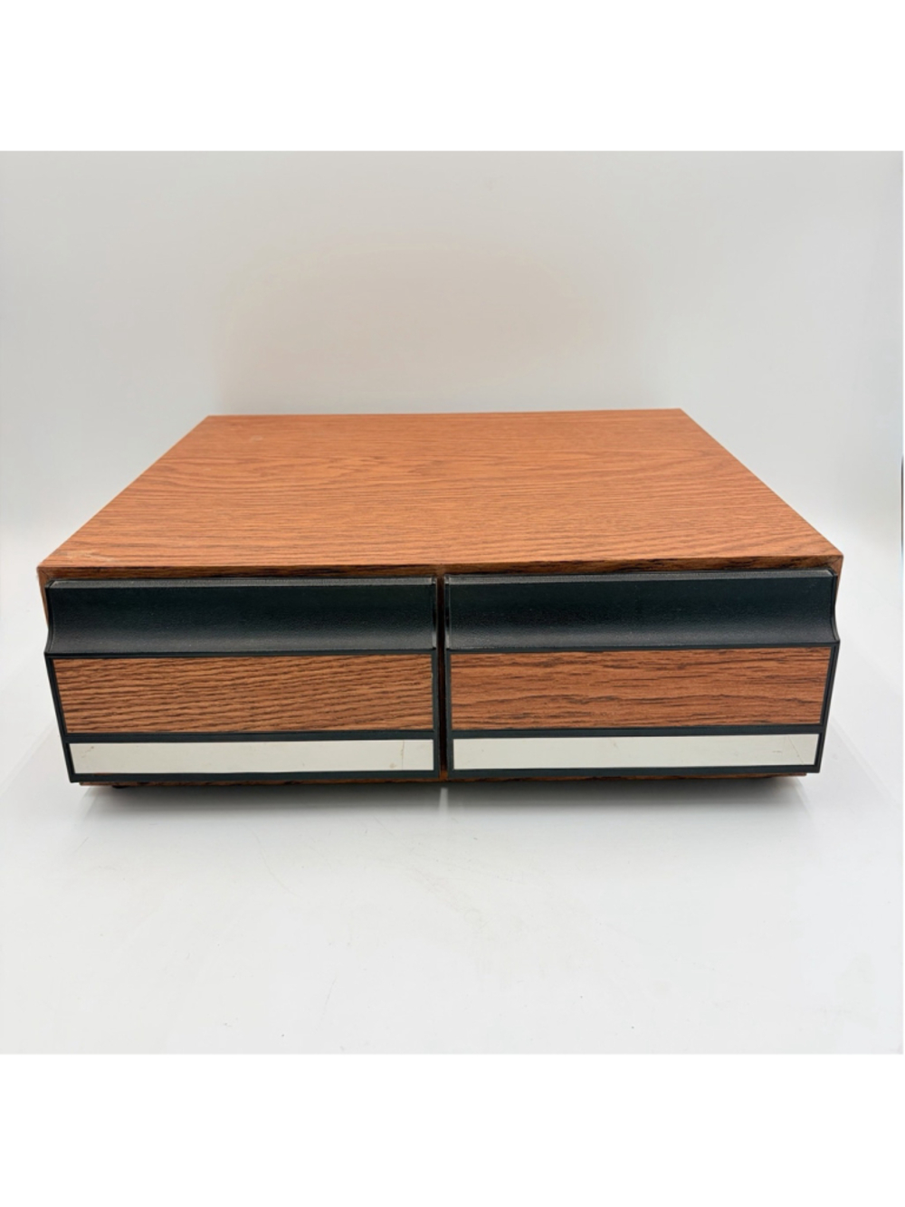 Vintage 80s Faux Wood Grain 2 Drawer VHS Tape Storage Cabinet Case Video Retro
